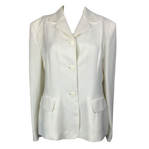 Rena Rowan Saville Blazer Jacket Women Sz 10 White Single Breasted Pocket Button